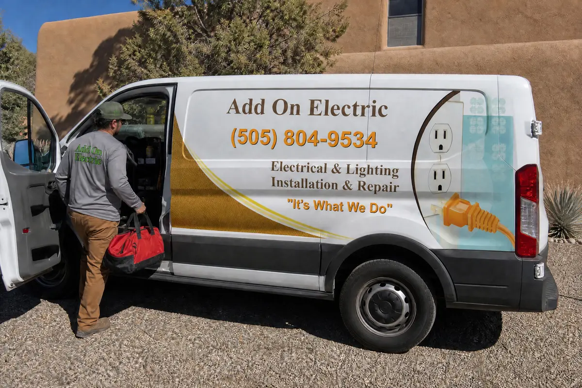 Add On Electric service vans ready to head out from Albuquerque