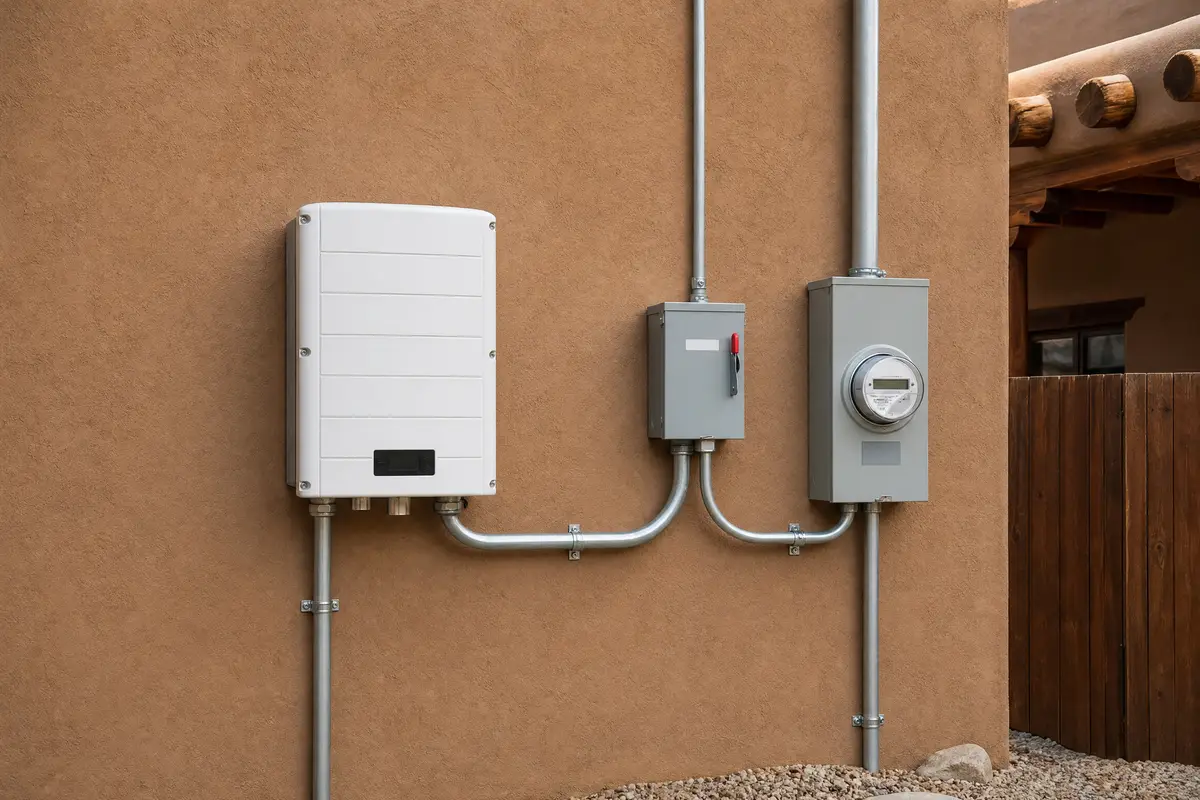 Solar inverter and meter equipment installed on a New Mexico home